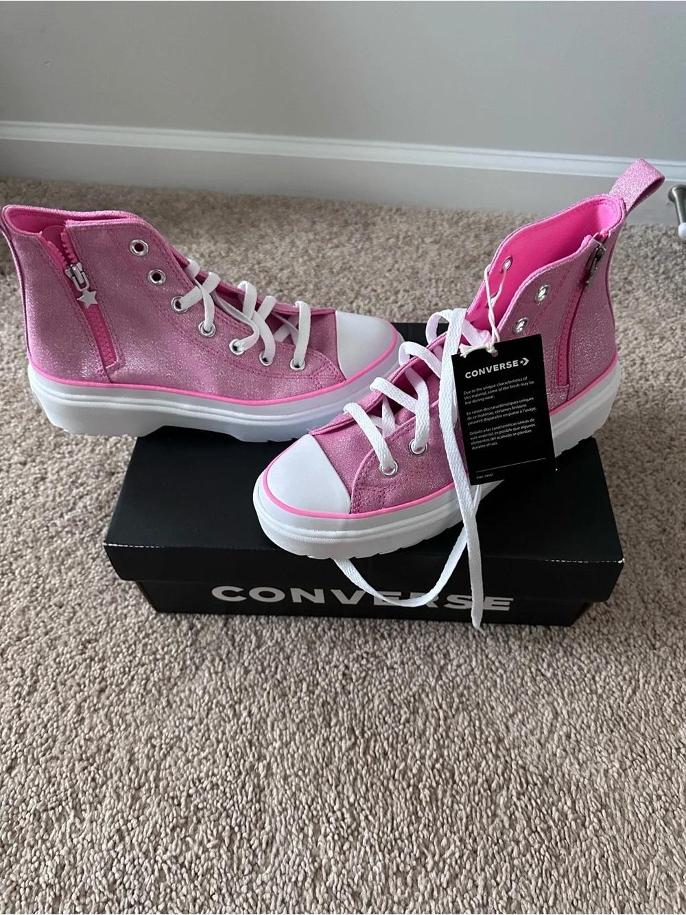 Converse Girls' Pink Glitter High-Top Sneakers